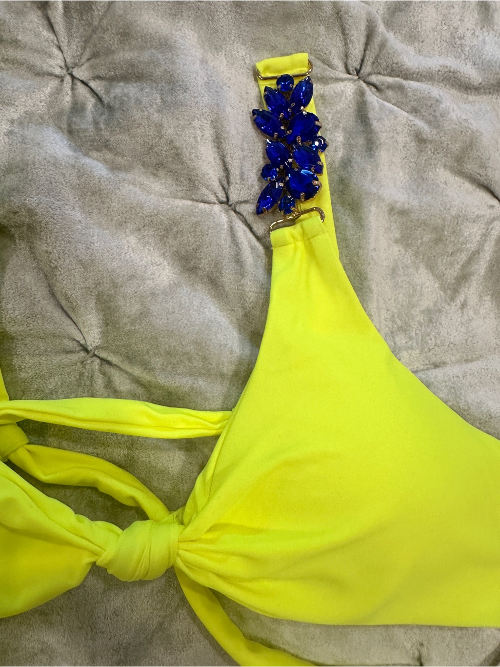 Nwt Bahimi Swim Zhara Lightning Bolt Yellow And Blue Triangle Top Sz L — image 4 of 8